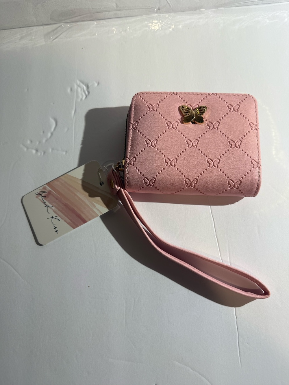 Pink Butterfly Zip Around Wristlet Wallet